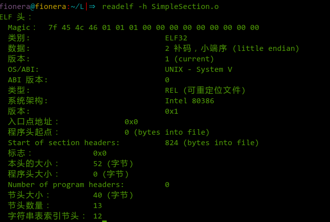 SimpleSection.o的文件头信息